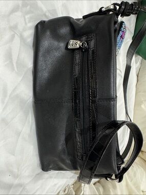 Brighton Black Leather Crossbody Bag with Croc-Trim